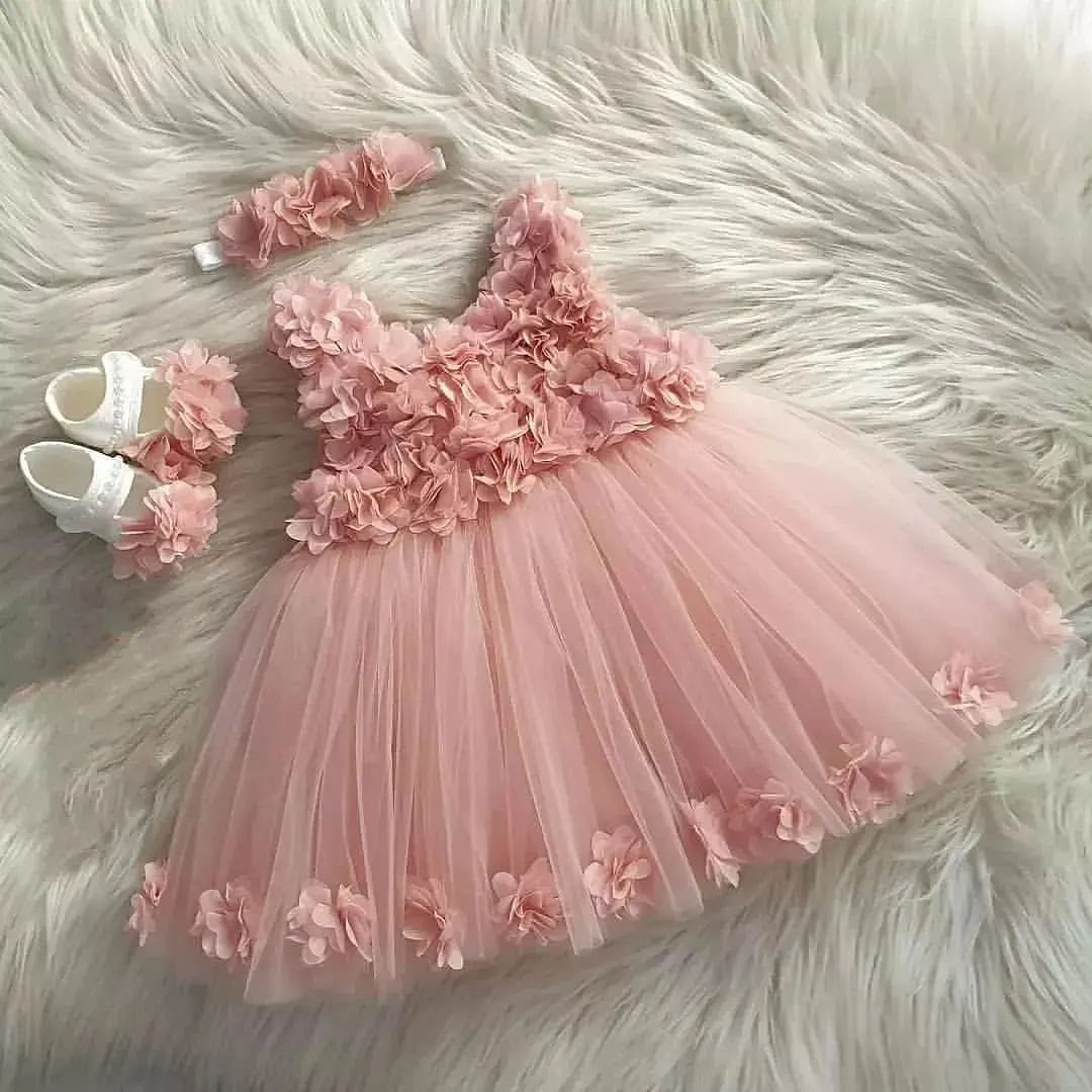 Peach petal tulle frock for a baby girl