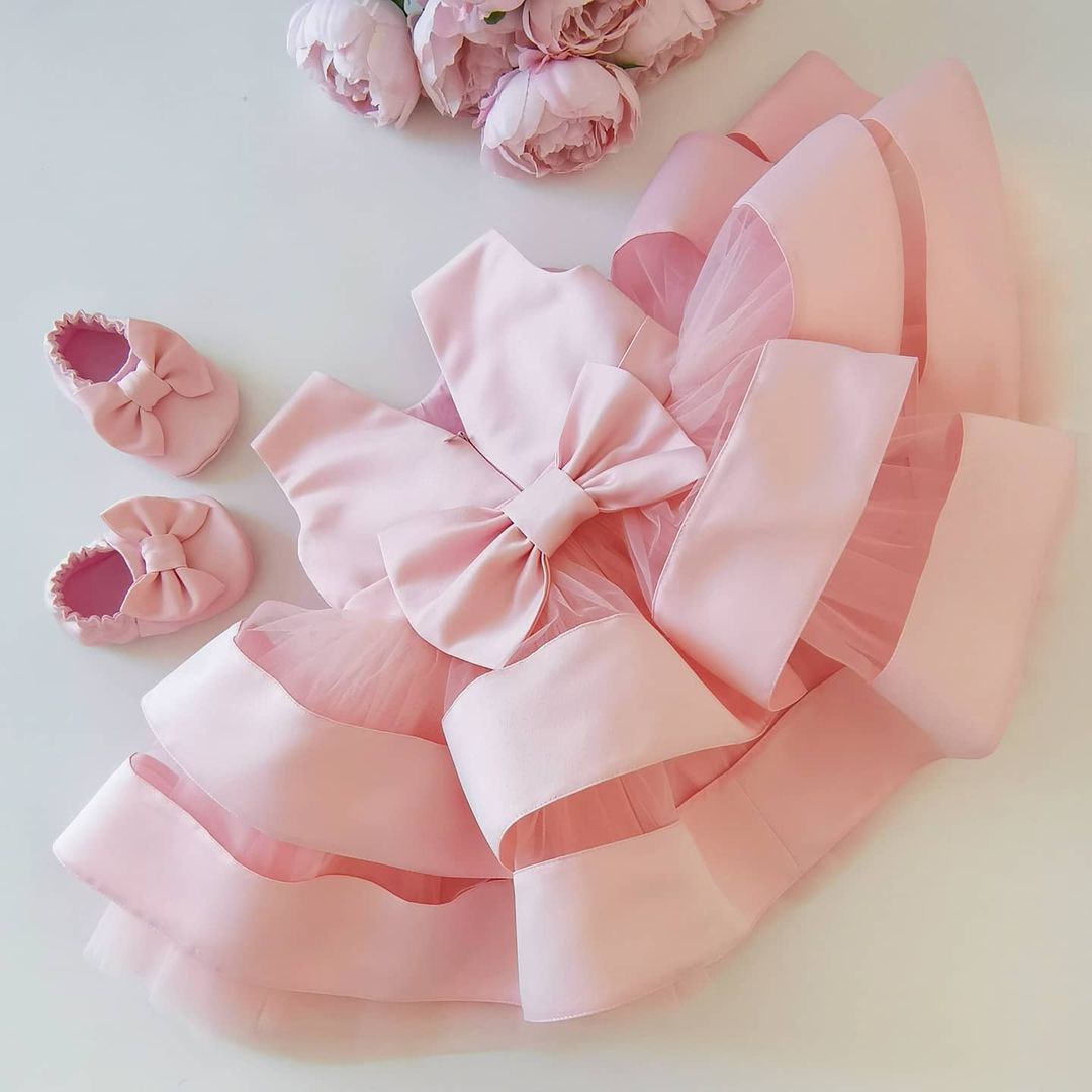 Peach layered organza frock, photo 2 of 4