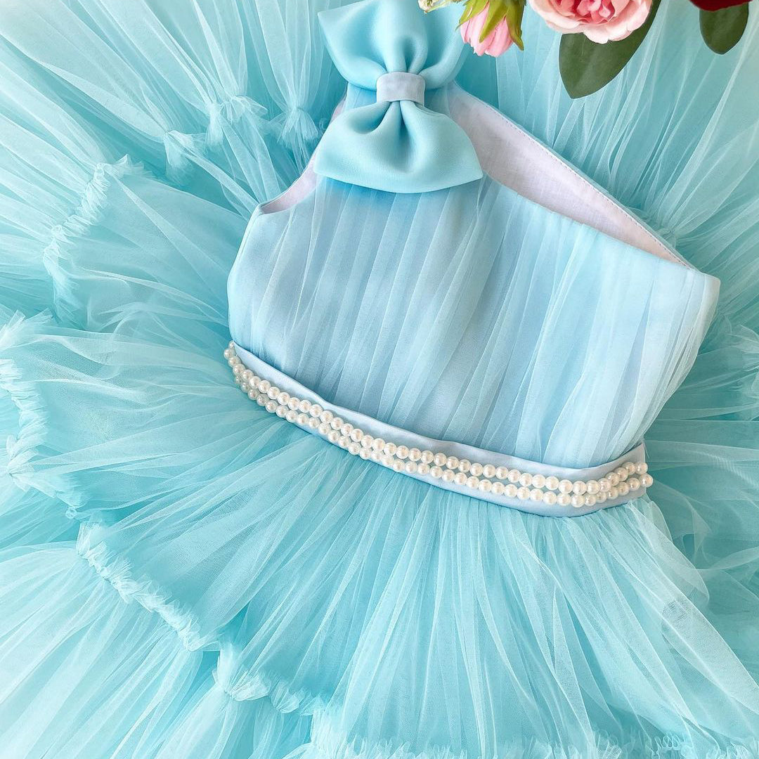 Sky blue frock with bead work, photo 3 of 3