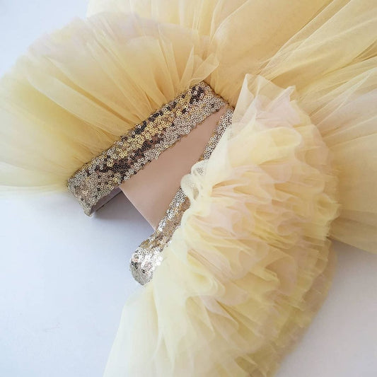 Champagne frill sleeve tulle frock, photo 2 of 2