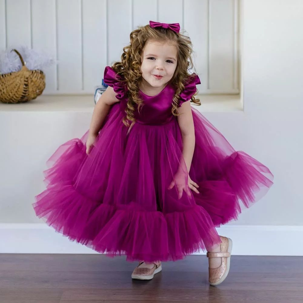 Magenta tulle frock for a baby girl