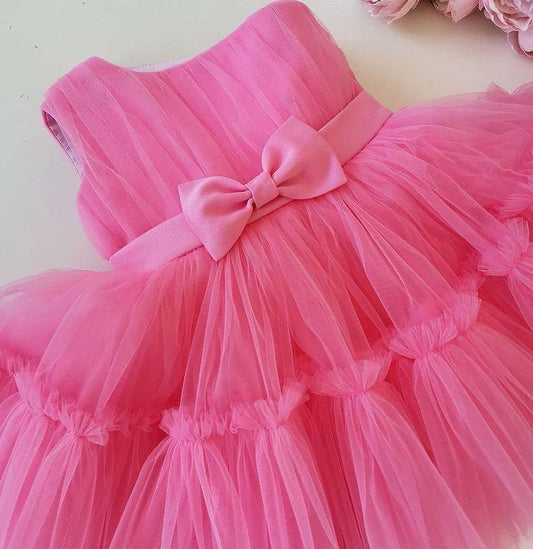 Pink tulle frock with satin belt, photo 2 of 2