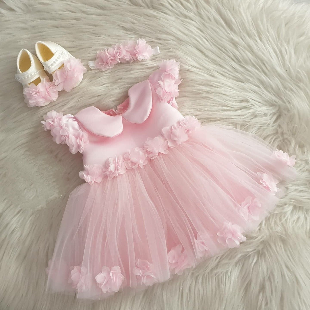 Pink petal tulle frock for a baby girl