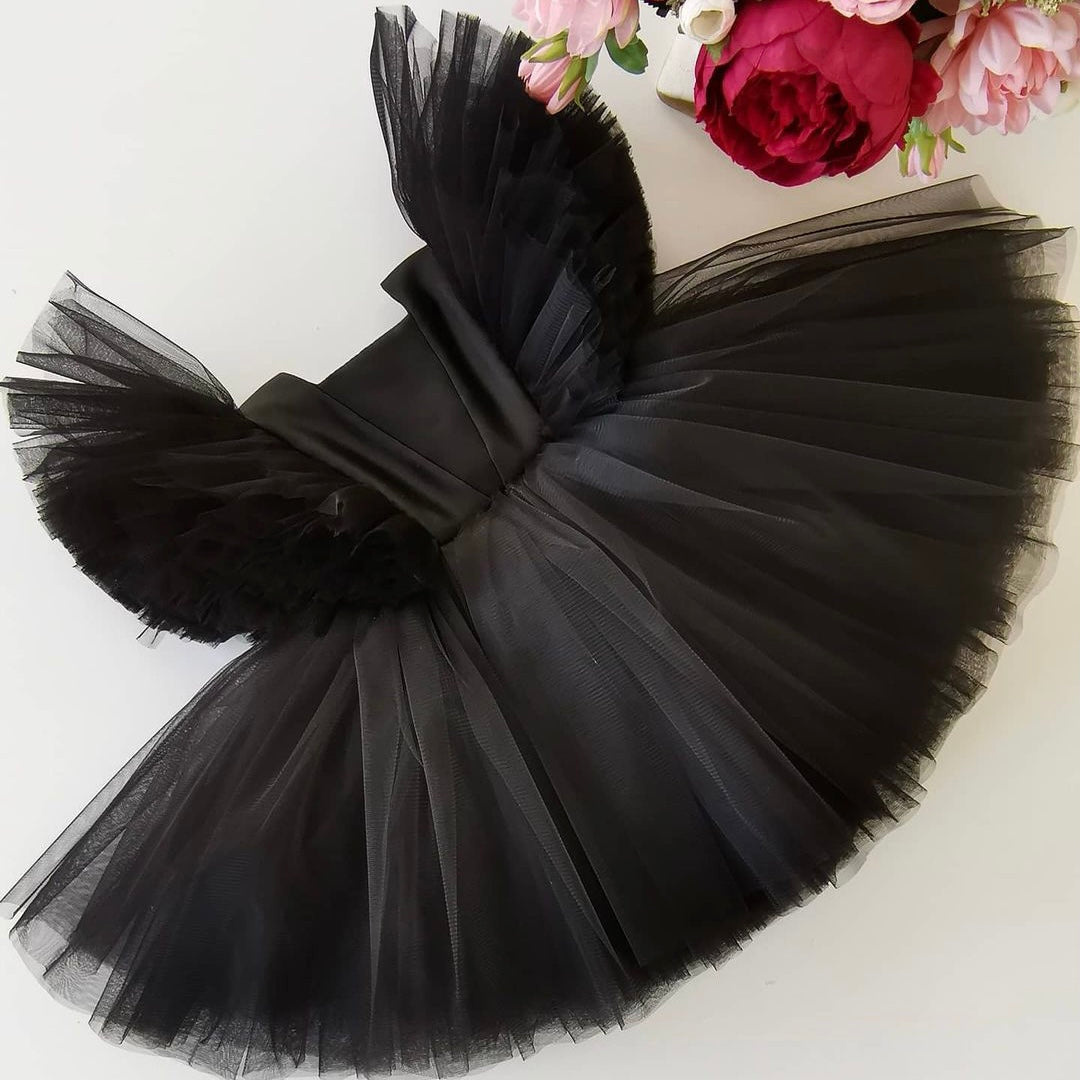 Black layered tulle frock for a baby girl