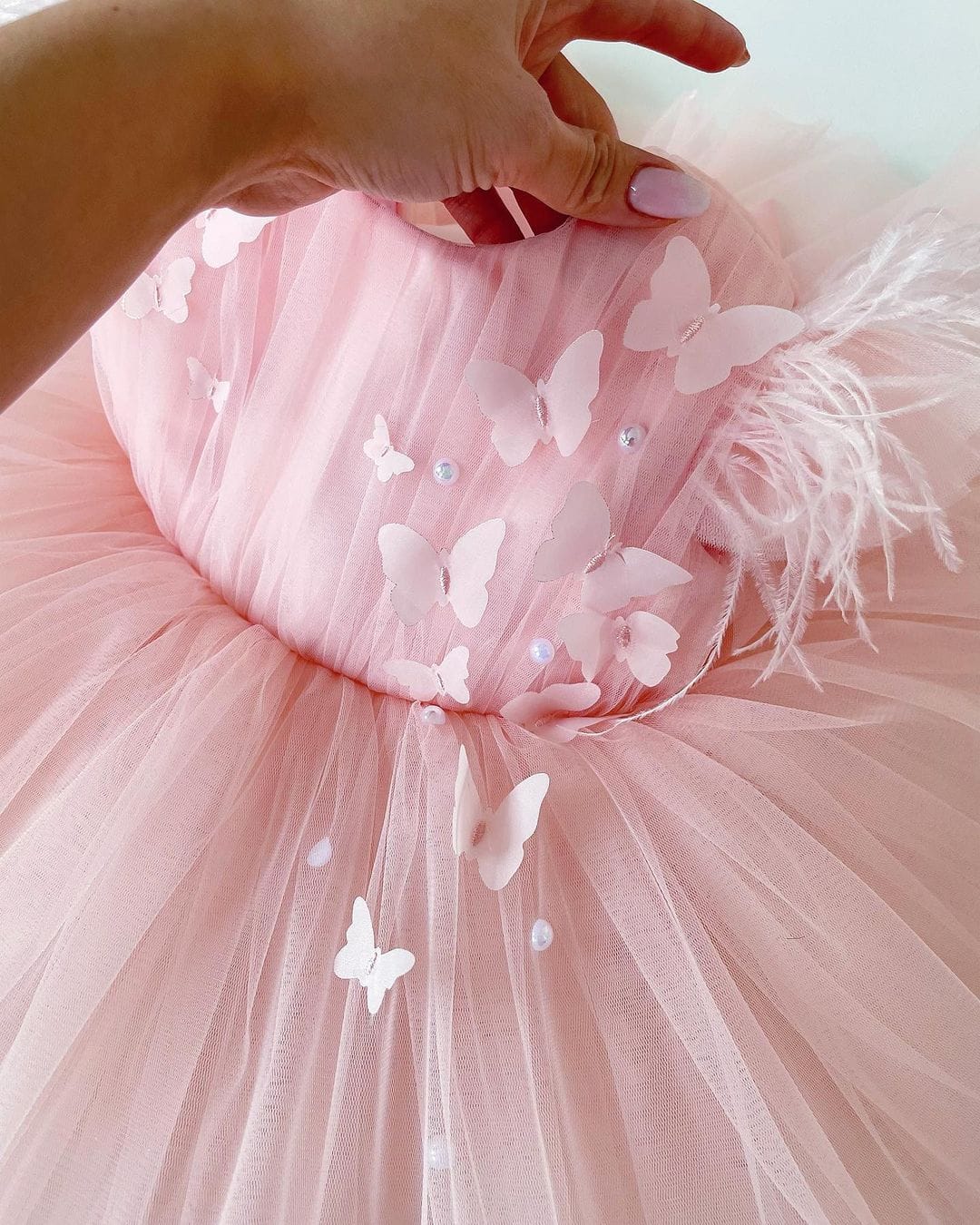 Pink feather sleeve tulle frock, photo 3 of 3
