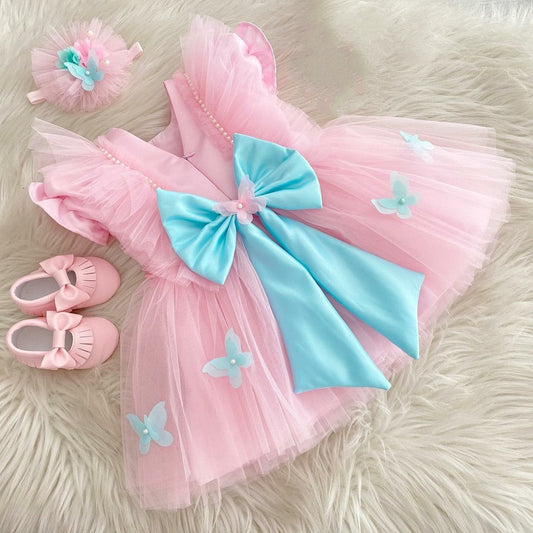Baby pink tulle frock with butterflies, photo 2 of 2